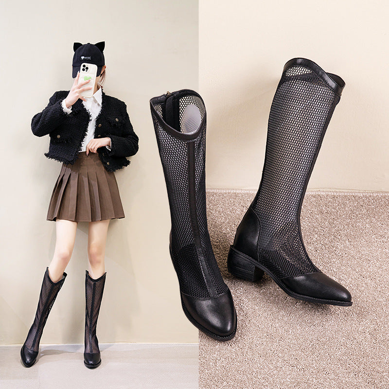 Women's Small Height Increasing Insole Genuine Mesh Women's Leather Boots