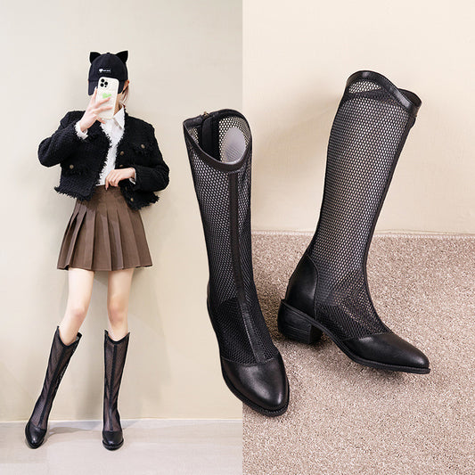 Women's Small Height Increasing Insole Genuine Mesh Women's Leather Boots