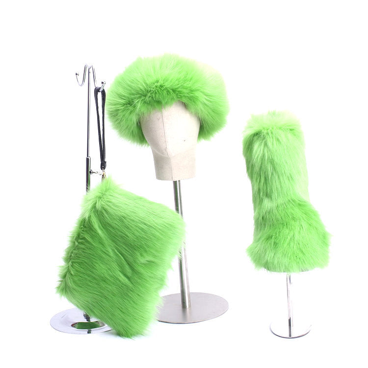 Women's Fur Hip Hop Handbag Hair Band Snow Boots