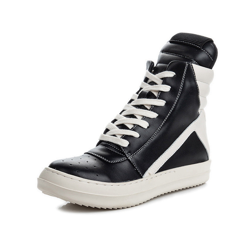 Women's & Men's Black White Stitching Trendy High Top Casual Shoes