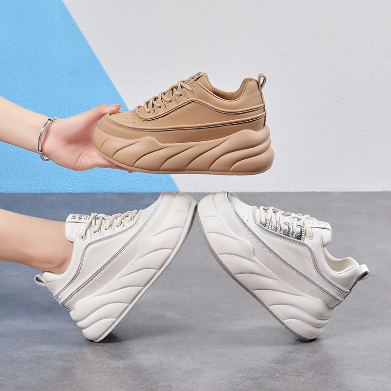 Women's Platform White Korean Genuine Elevator Casual Shoes