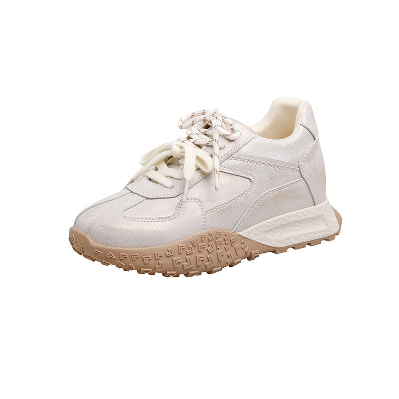 Women's Cowhide Version Small Height Increasing Insole Retro Color Matching German Women's Sports Shoes