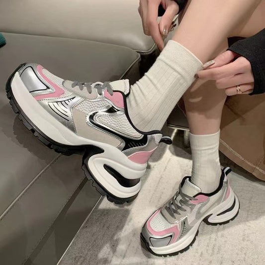 Women's Sier Platform Dad Autumn Mesh Lace Sneakers