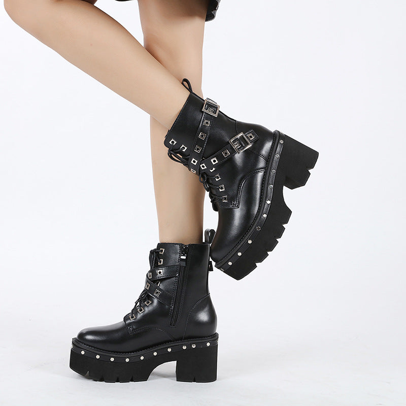 Women's Autumn Thick Bottom Chunky Rivet Ankle Boots
