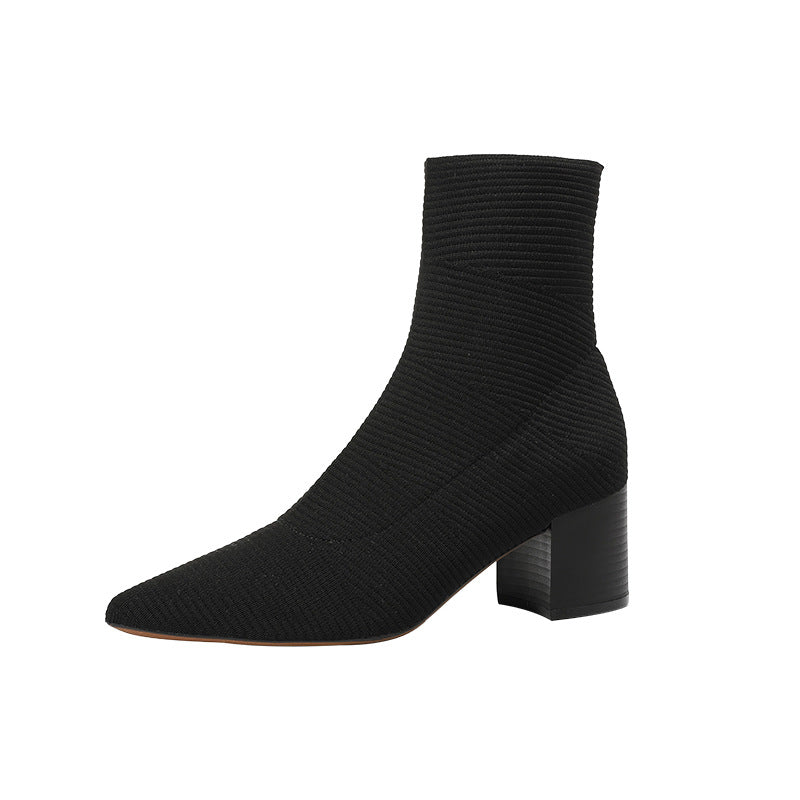 Women's Pointed Knitted Cotton Short Thick Thin Boots