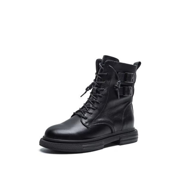 Women's Genuine Flat Martens Autumn Soft Bottom Black Short Double Women's Leather Boots