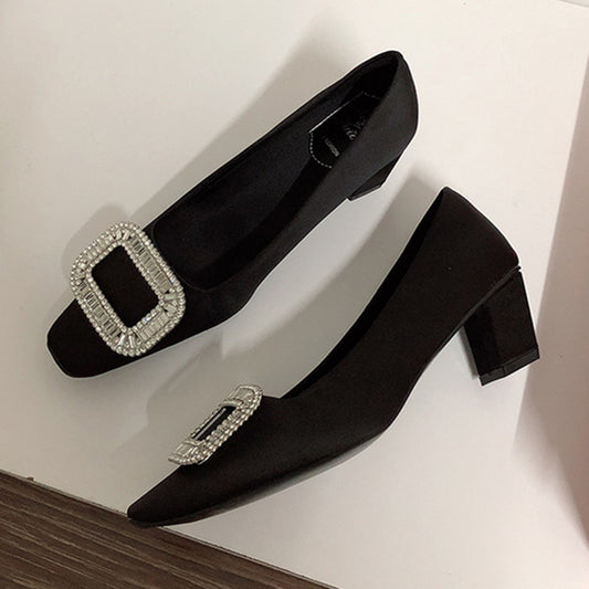 Women's Chunky Pumps Mid Flat Low-cut Toe High Women's Fashion Shoes