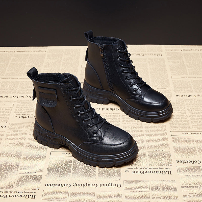 Women's Ankle Side Zipper Round Head Chunky Boots