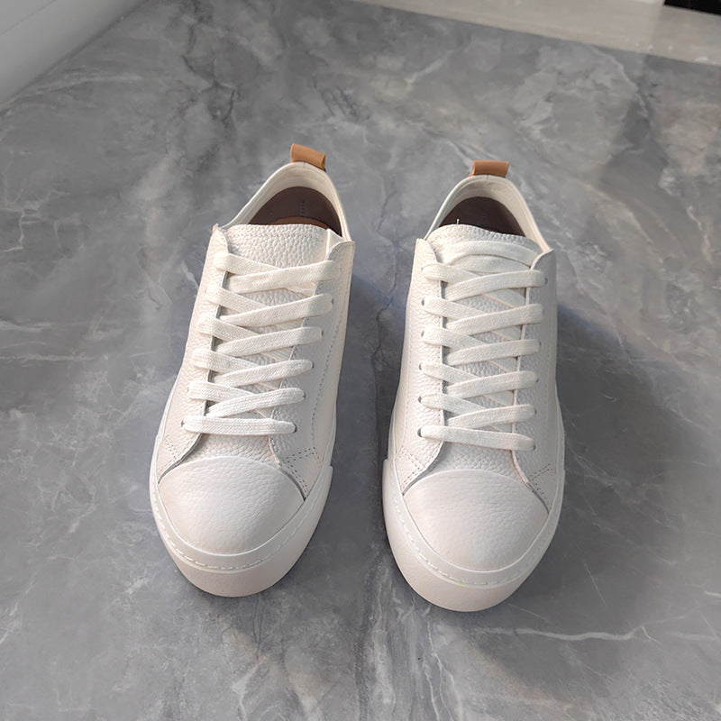Women's Autumn Simple Retro First Layer Cowhide Round Head Leisure Flat Women's Shoes