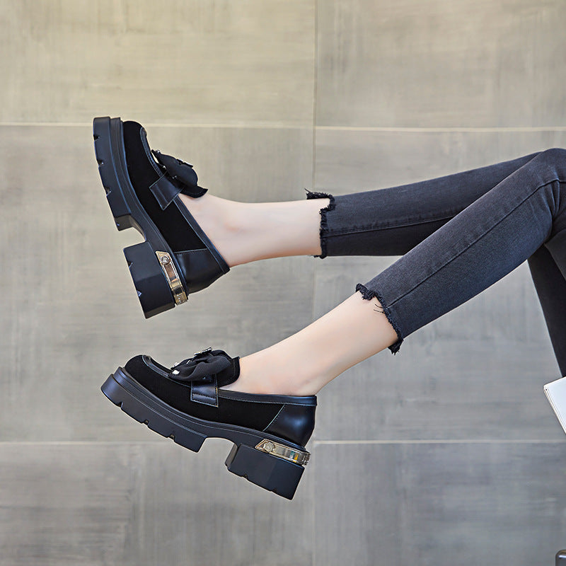 Women's Bowknot Small Black Platform Increased Authentic Women's Shoes