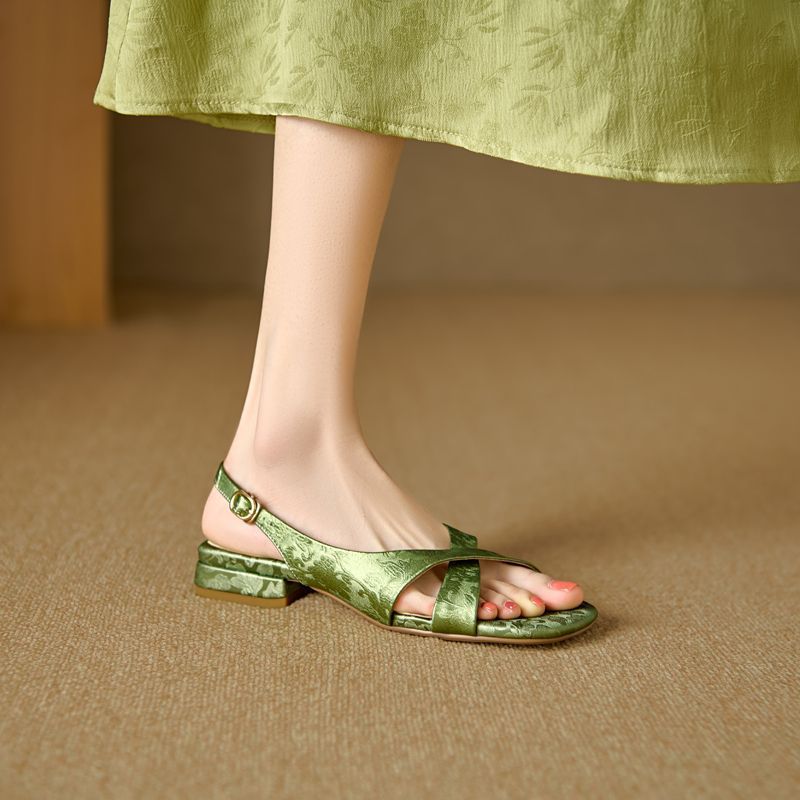 Women's Style Embroidery Square Toe Strap Hollow Pumps Women's Shoes