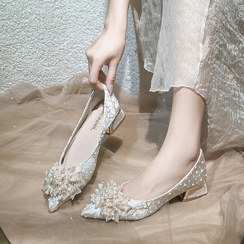 Women's Style Pumps Beautiful Fairy Pointed Toe Rhinestone French Mid Large Women's Fashion Shoes