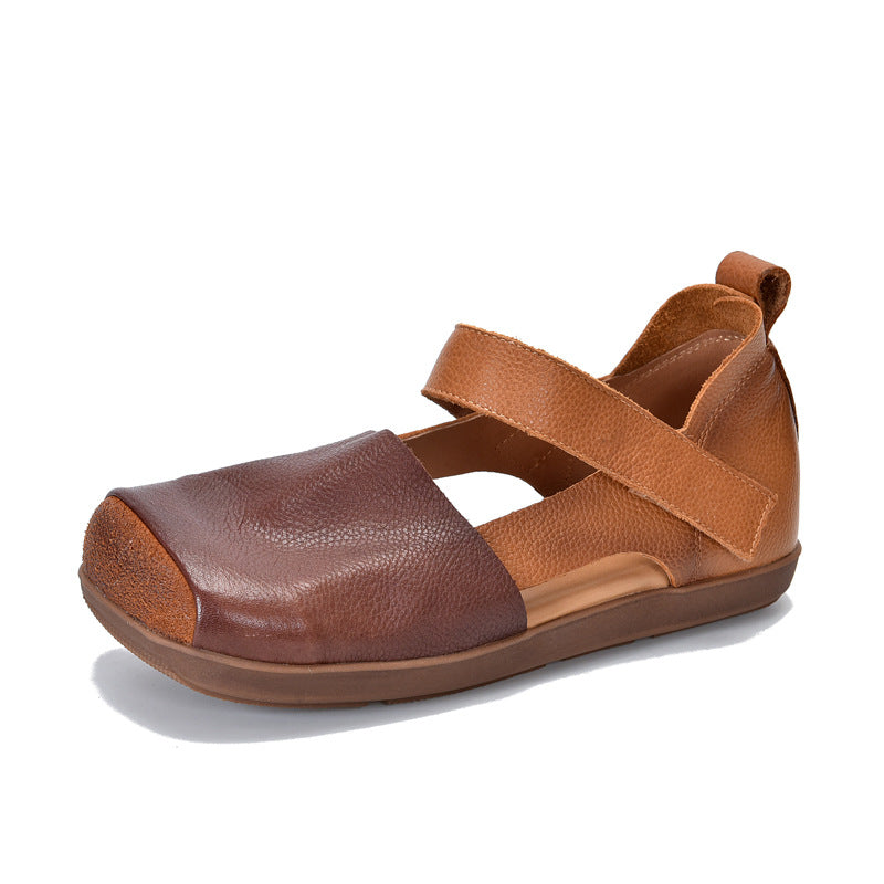 Women's Closed Toe Square Soft Bottom Roman Color Flat Sandals