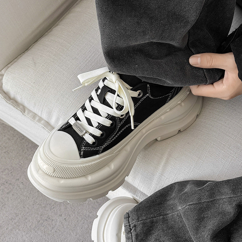 Height Increasing Couple Platform Fashionable Black Slimming Bread Men's Canvas Shoes