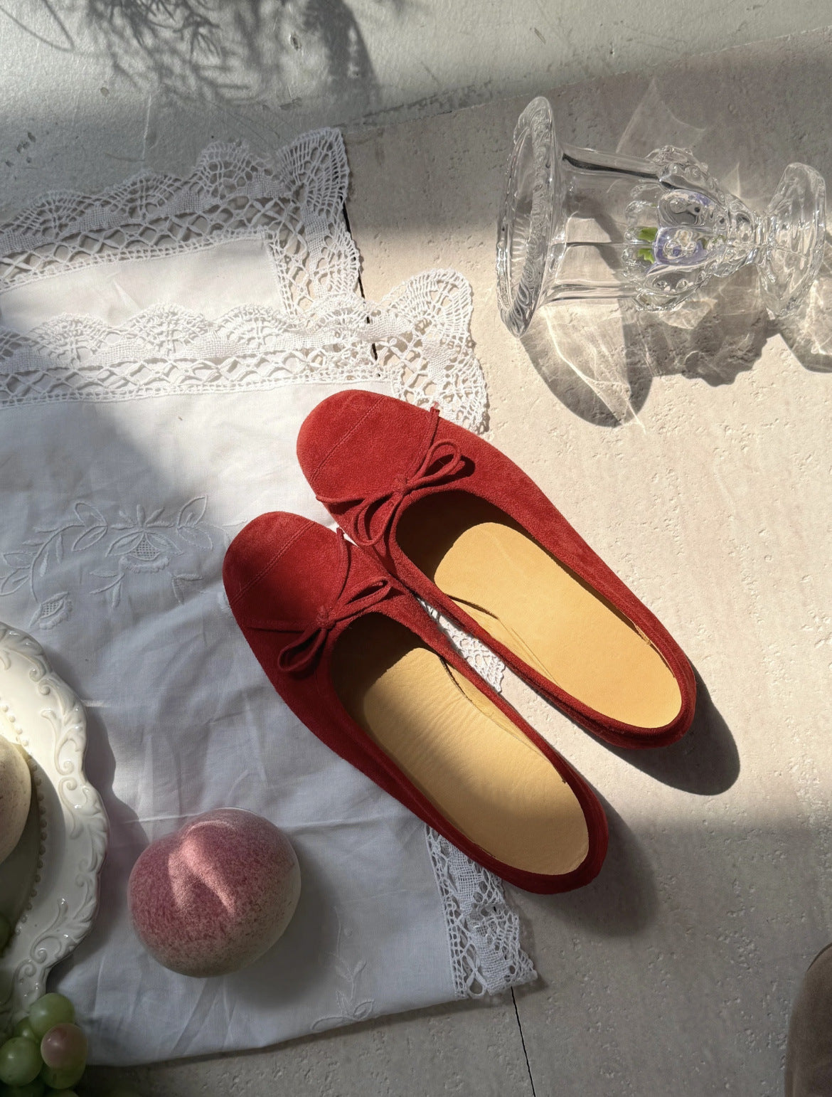 Women's Niche Shallow Mouth Sheepskin Retro Yellow Bow Fairy Style Women's Fashion Shoes