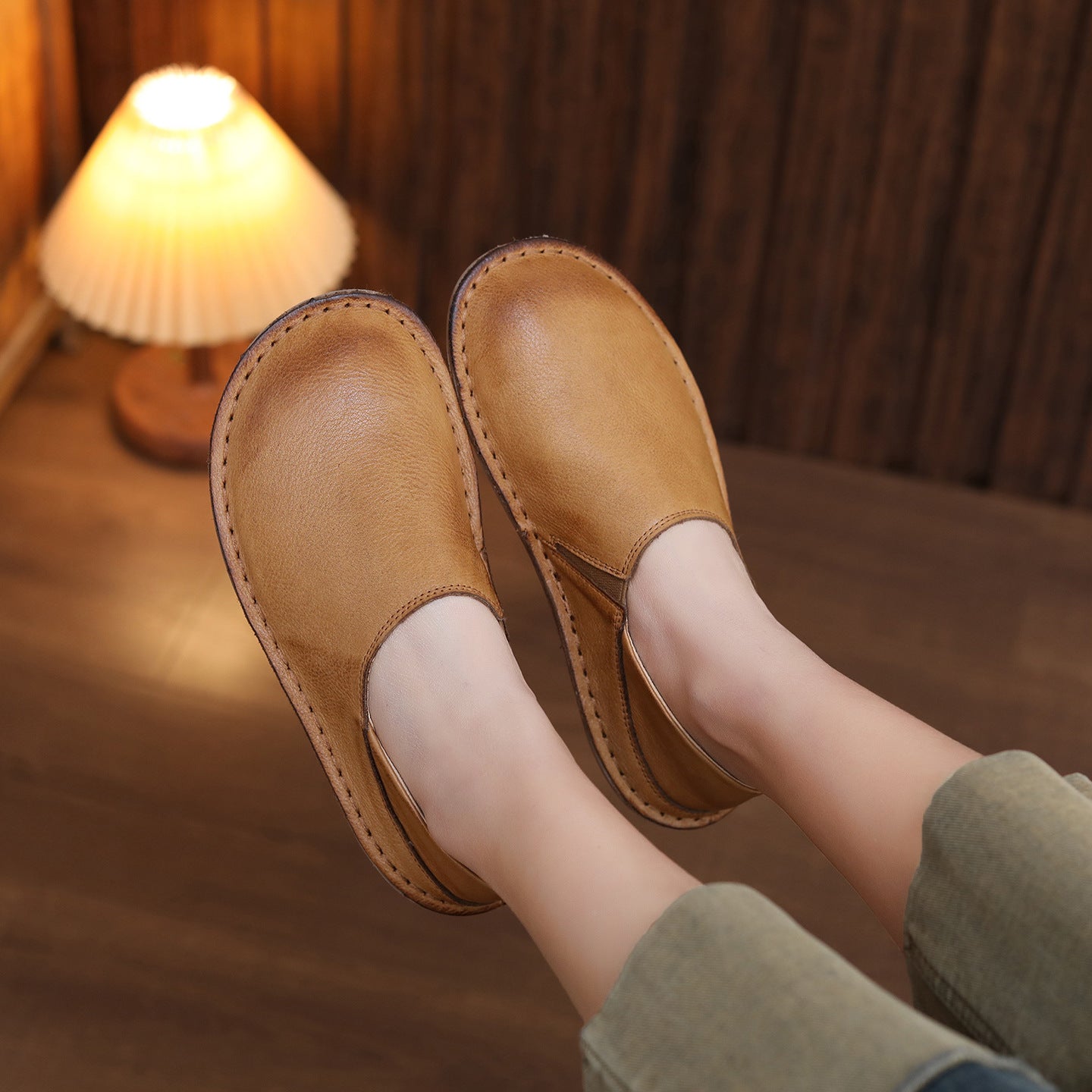 Women's Layer Cowhide Spring Flat Soft Bottom Breathable Round Toe Bandage Women's Casual Shoes
