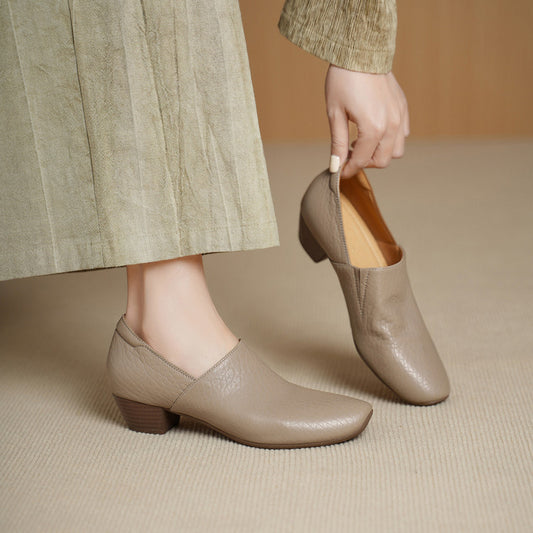 Women's Genuine Pumps Spring Chunky Sheepskin Simple Not Tired Feet Soft Women's Fashion Shoes
