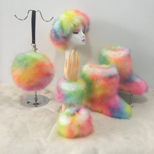 Women's Colorful Round Bag Messenger Hair Band Snow Boots