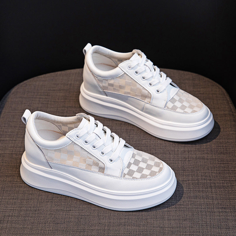 Women's White Height Increasing Insole Summer Platform Muffin Sneakers