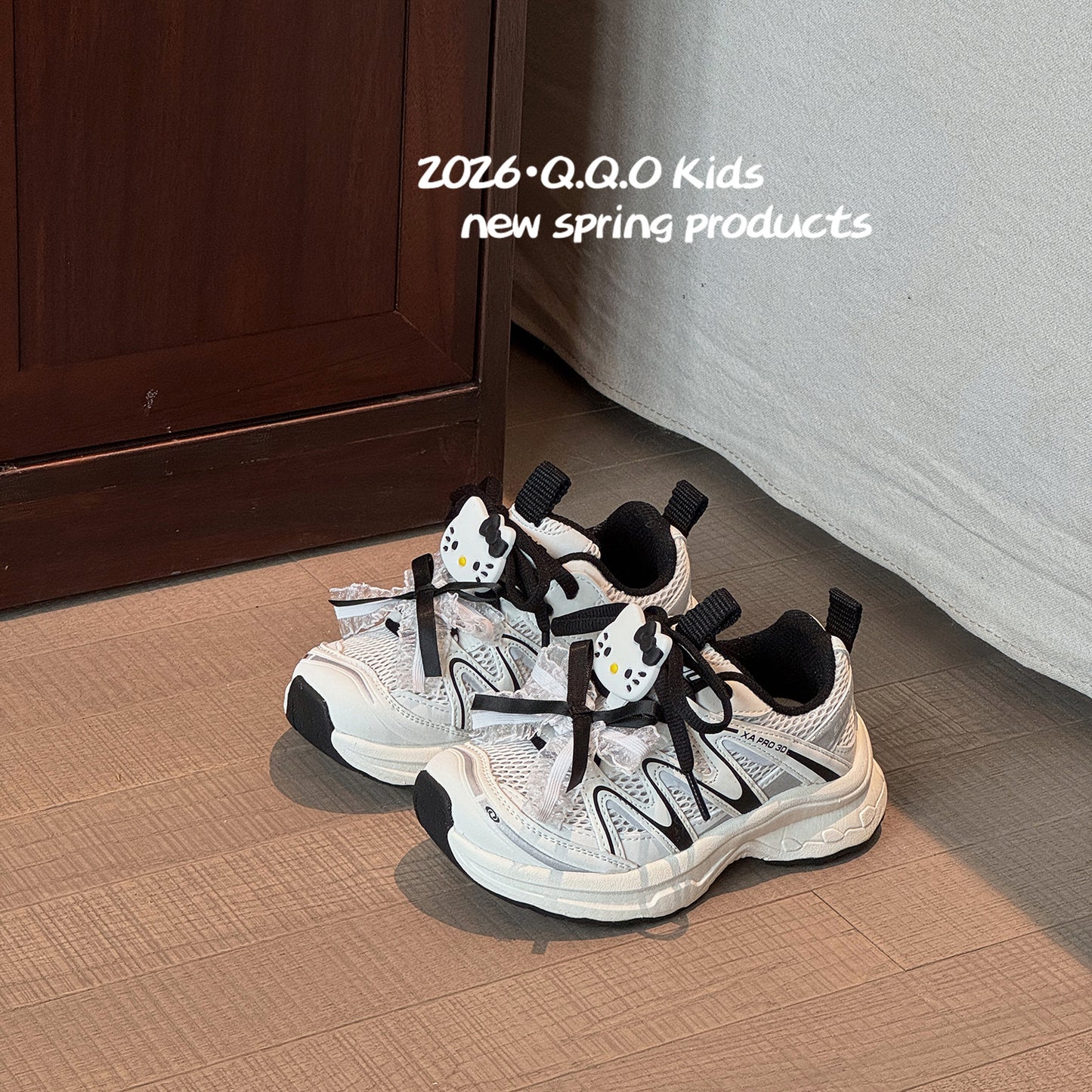 Children's Summer Cartoon Cat Lace Trend Single Mesh Sneakers