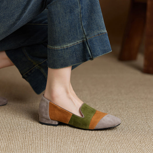 Women's Genuine Matte Color Matching Slip-on Suede Soft Bottom Women's Fashion Shoes