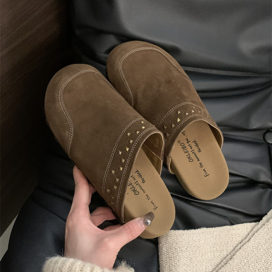 Ethnic Style Matte Thick Bottom Early Spring Outer Wear Closed Flat Slippers