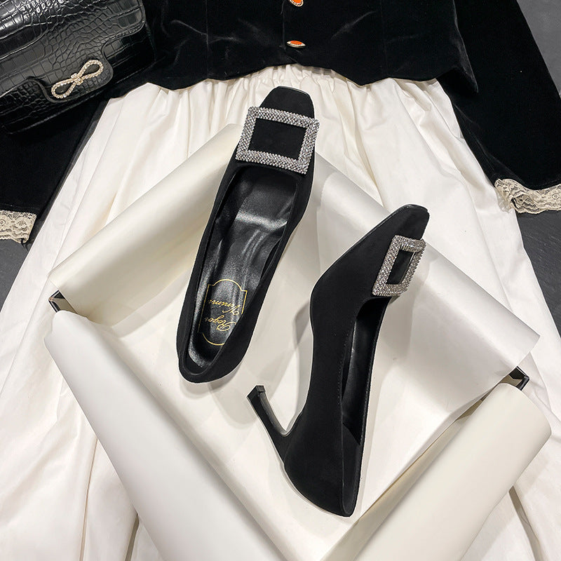 Women's Dignified Rhinestone Square Buckle Professional Commuter Women's Shoes