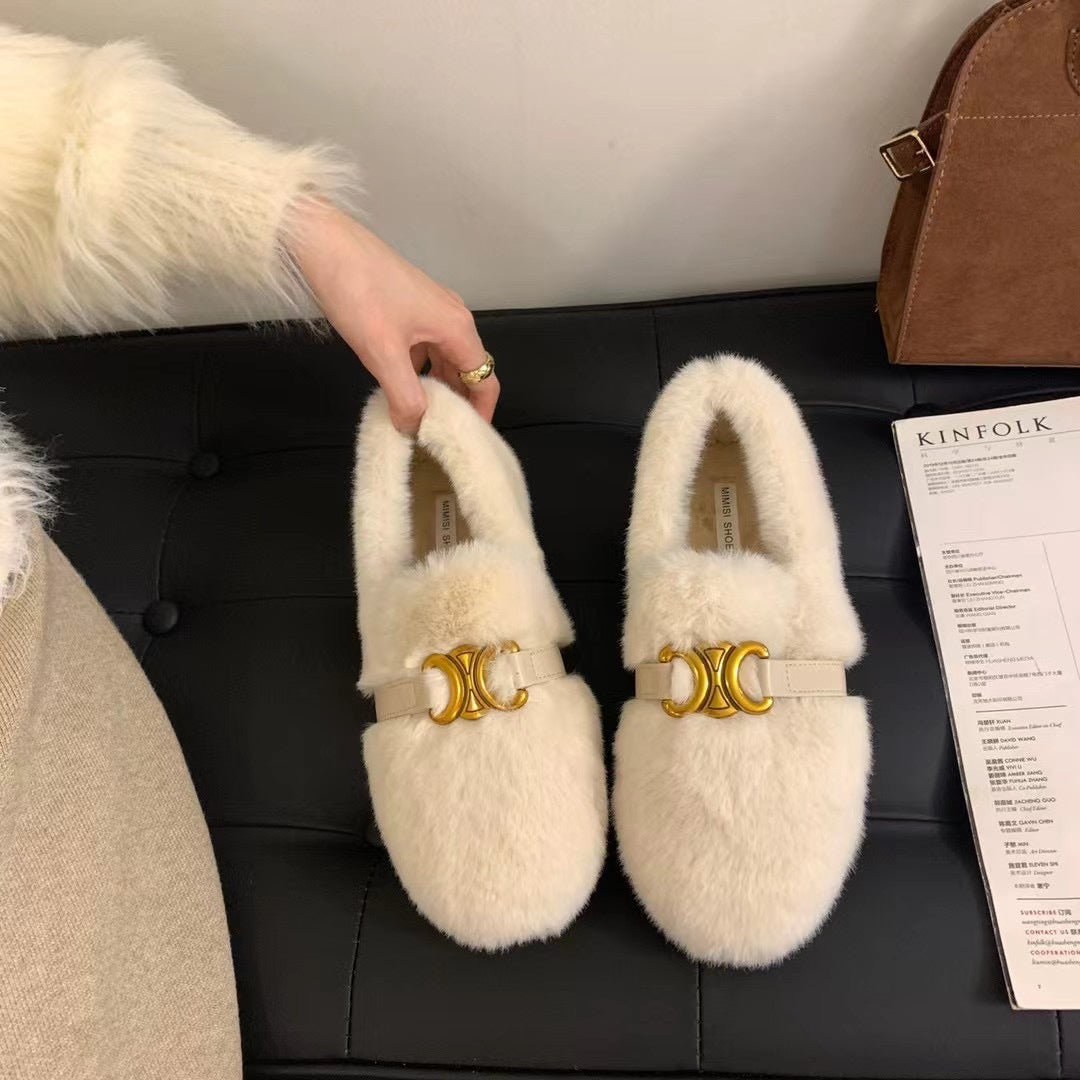 Women's Height Increasing Insole Fluffy Outer Wear Small Casual Shoes