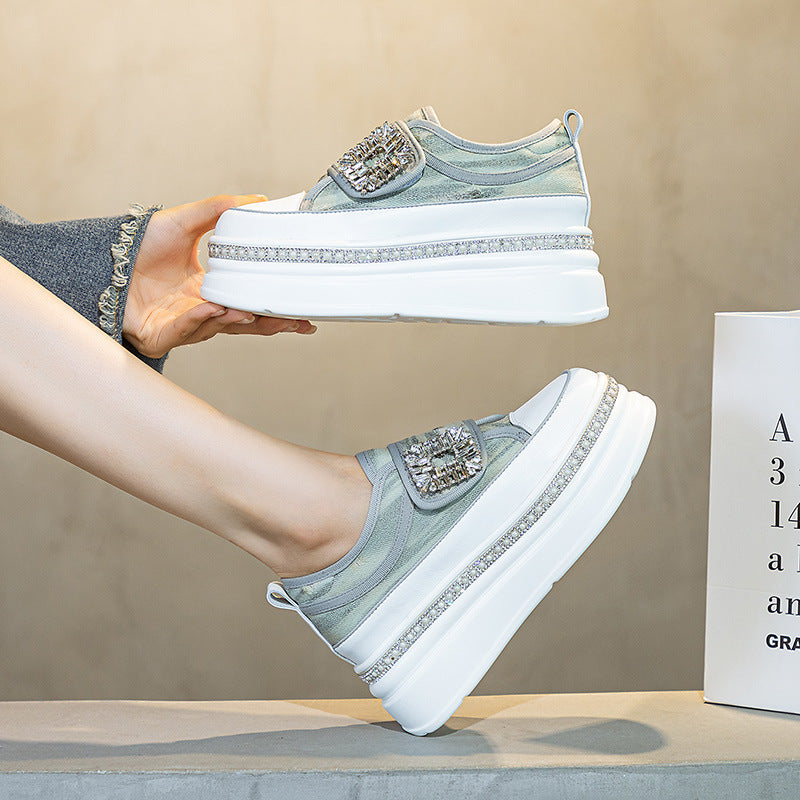 Women's Velcro Small White Autumn Thick Bottom Increased Men's Shoes