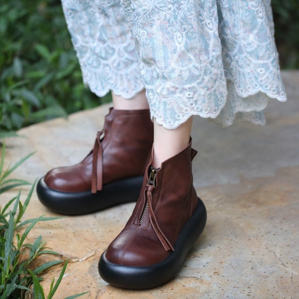 Women's Ankle Authentic Doll Head Platform Front Boots