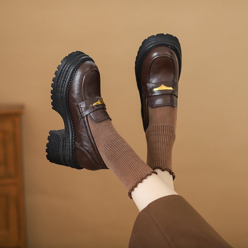 Women's Slip-on Small British Platform Round Head Loafers