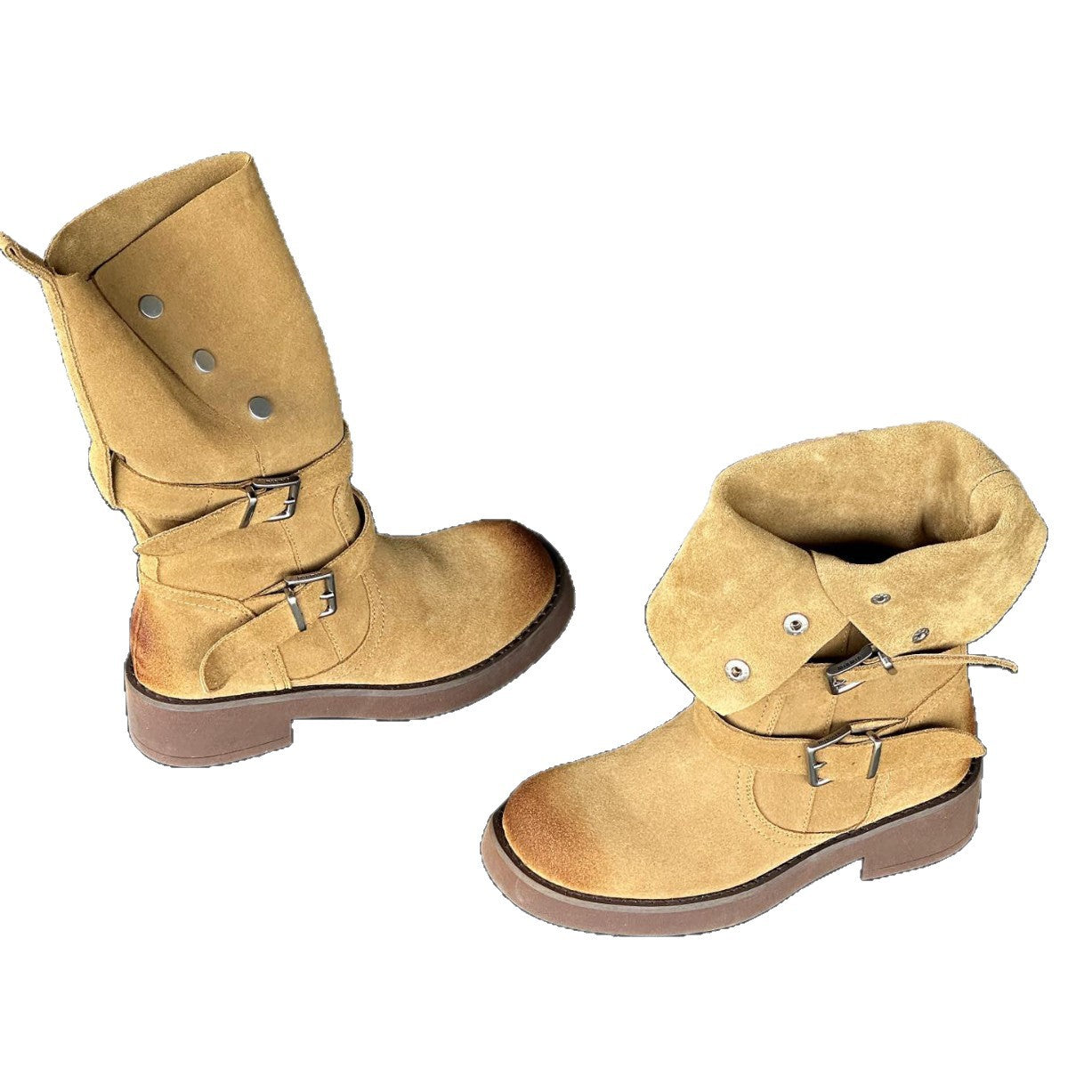 Women's Soil Style Retro Round Head Chunky Lapel Tube Brushed Cow Boots