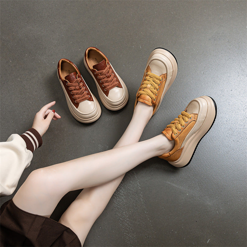 Women's Autumn Thick Bottom Retro Portable Round Sneakers