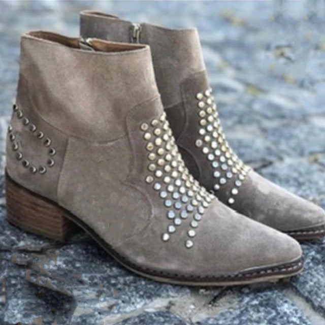 Women's Retro Side Zipper Thick Sequined Rhinestone Heels