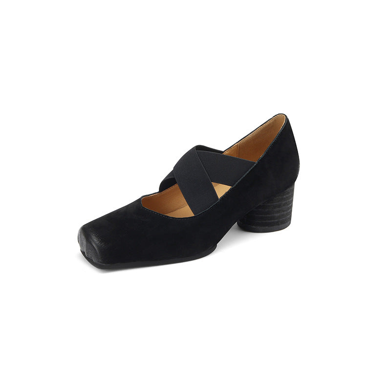 Chunky Low-cut Mid Ballet Dancing High Retro Women's Fashion Shoes