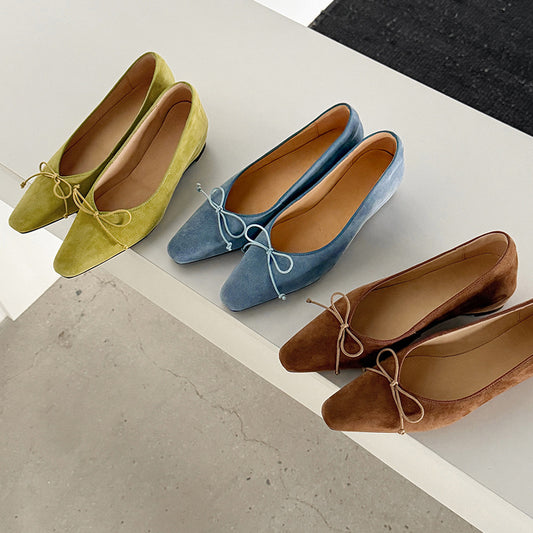 Increasing Insole Gentle Bow Pumps Low-cut Square Toe Women's Casual Shoes
