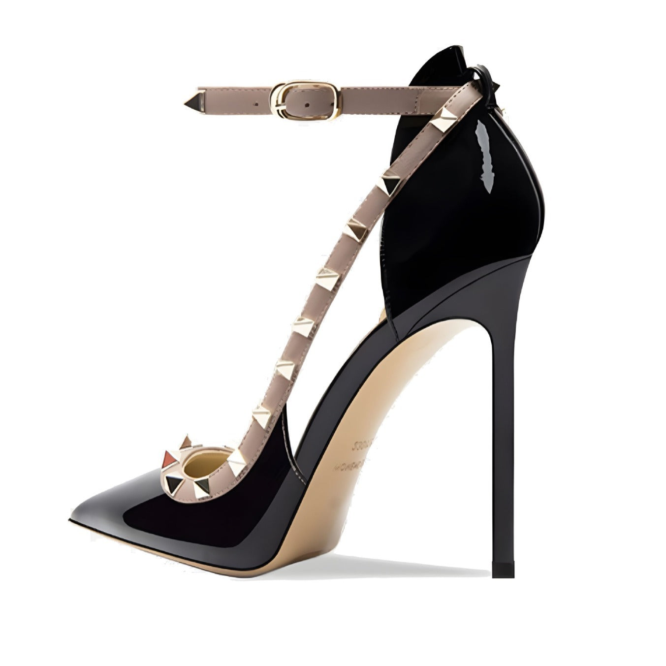 Women's Rivet Ankle Strap Buckle Patent High Large Heels