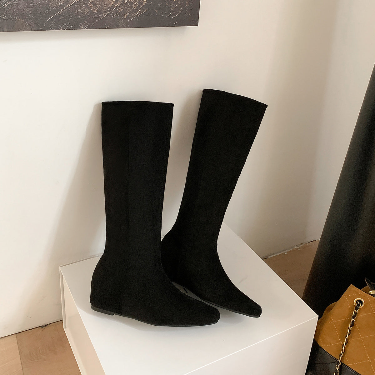Women's Retro Height Increasing Insole Below The Knee Long Autumn Heels