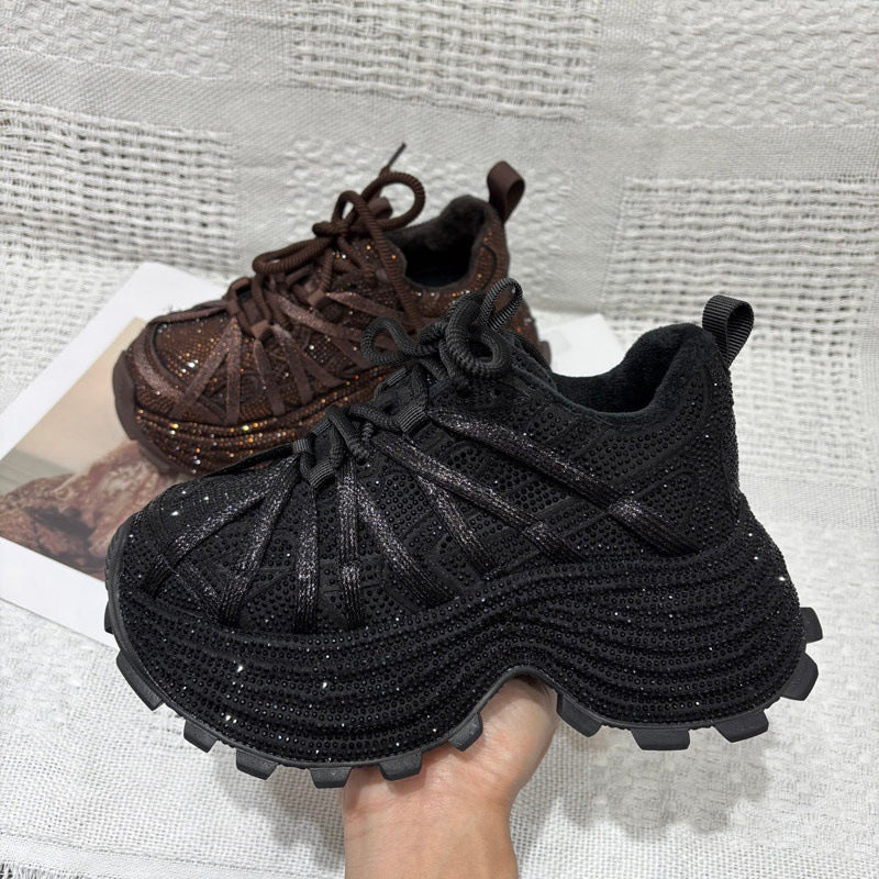 Women's European Goods Starry Rhinestone Strap Dad Sneakers
