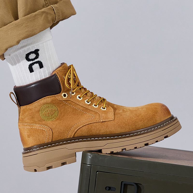 Wang Worker Couple Outdoor Travel Height Increasing Insole Platform Women's Leather Boots