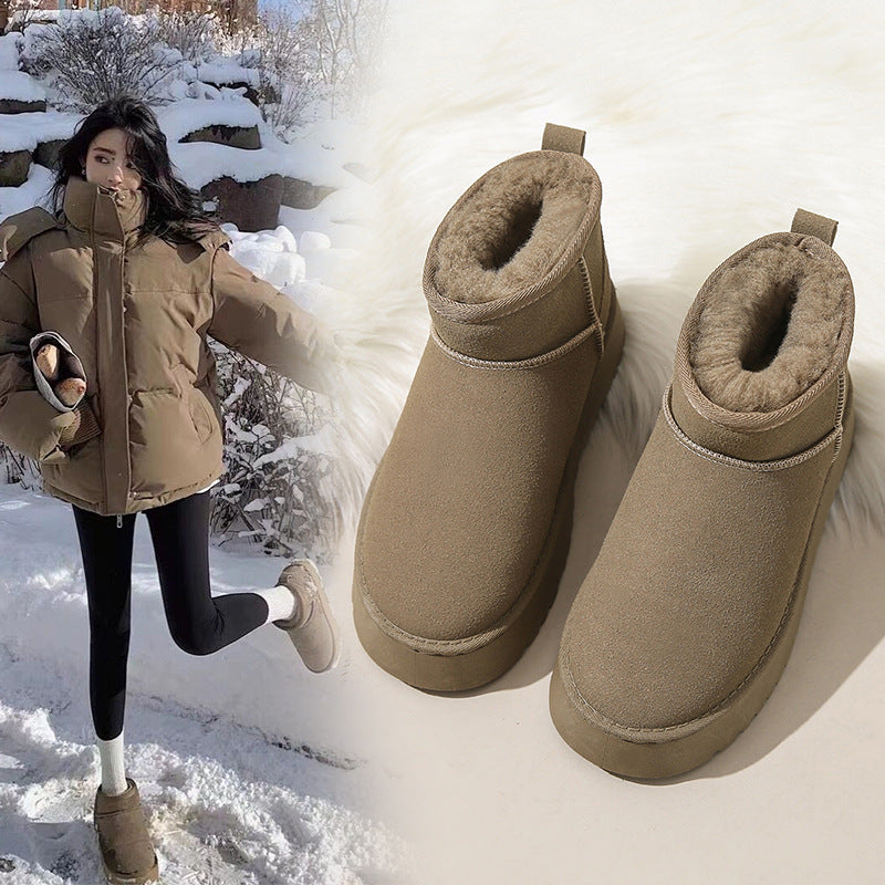 Women's Winter Insulated Fleece-lined Thickened Fur Integrated Snow Boots