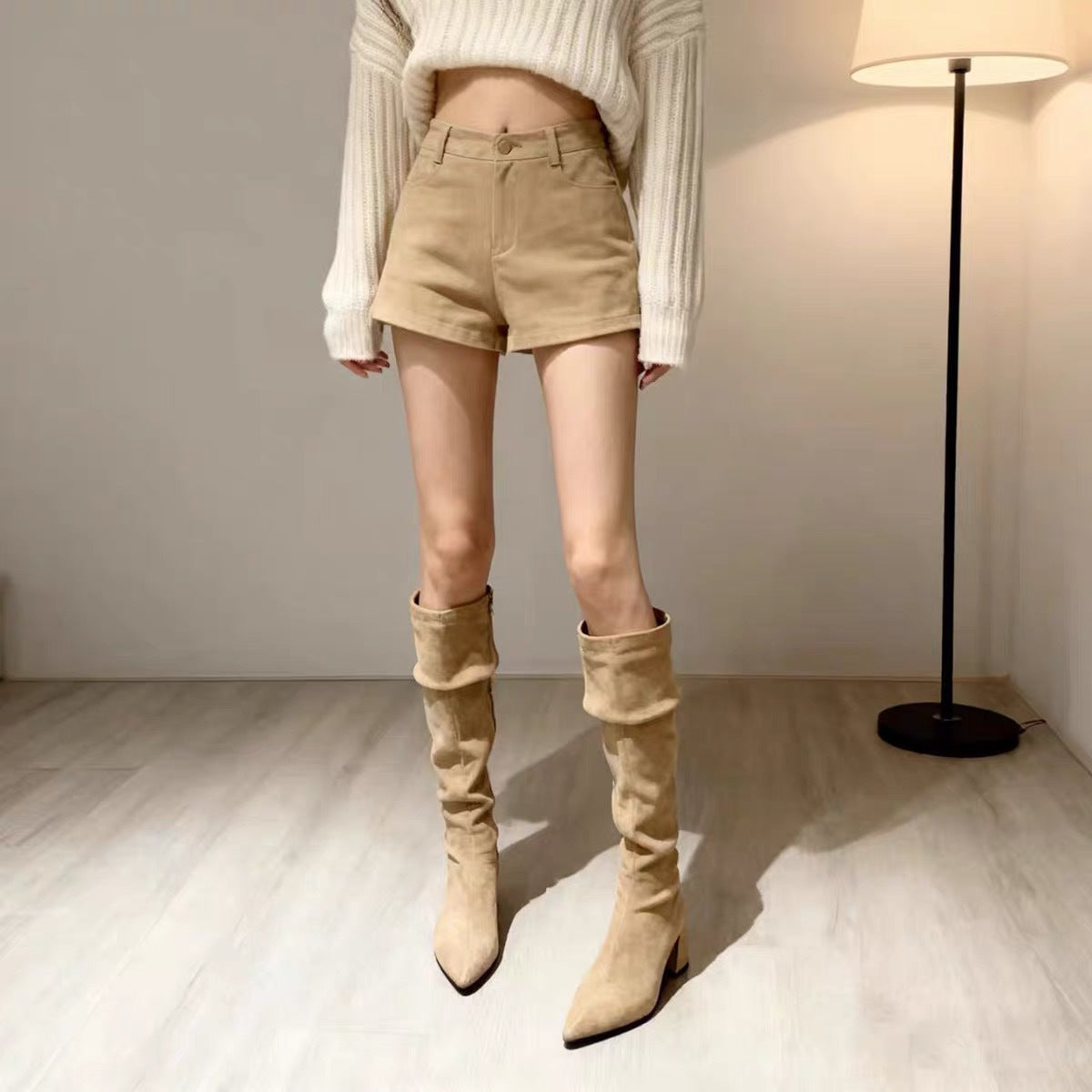 Women's Two-way Foldable High Pointed Pile Style Boots
