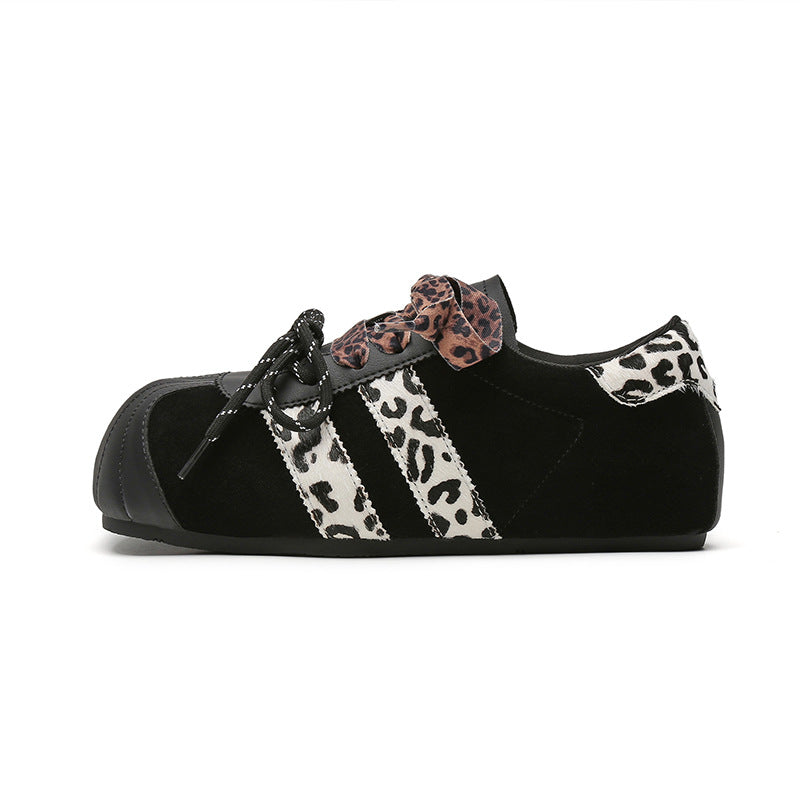 Women's Insole Vintage Leopard Print Suede Round Toe Ugly Cute Contrast Women's Casual Shoes