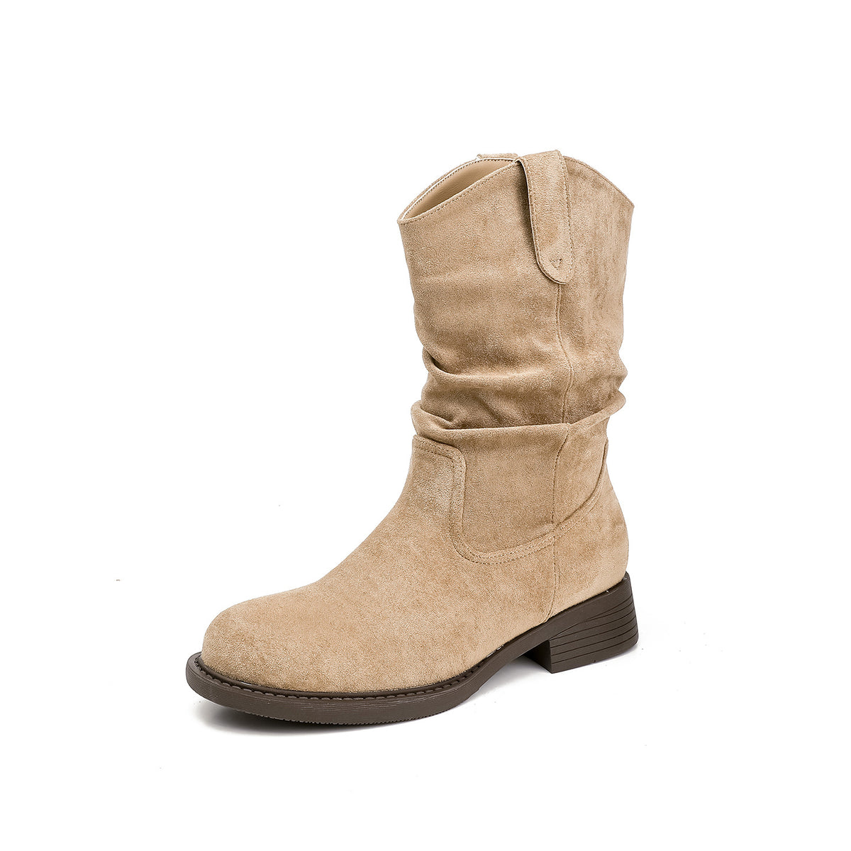 Women's Khaki Martin Pile Style Pleated Single Western Women's Leather Boots