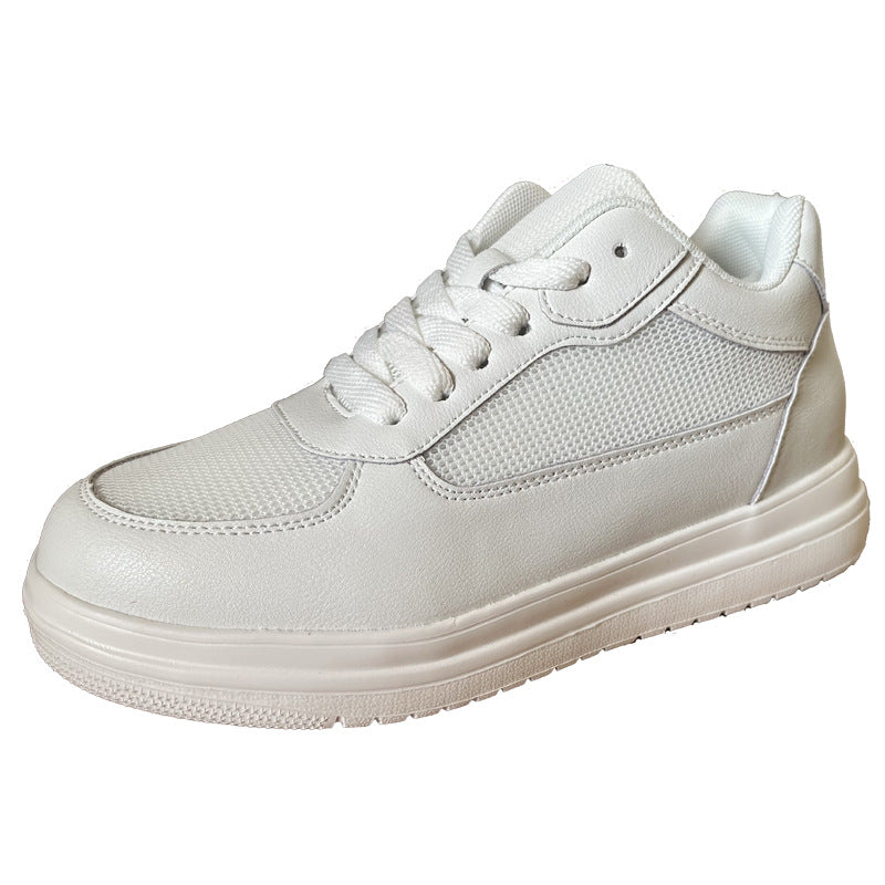 Unisex Invisible Height Increasing Insole Skateboard White Couple Men's Casual Leather Shoes