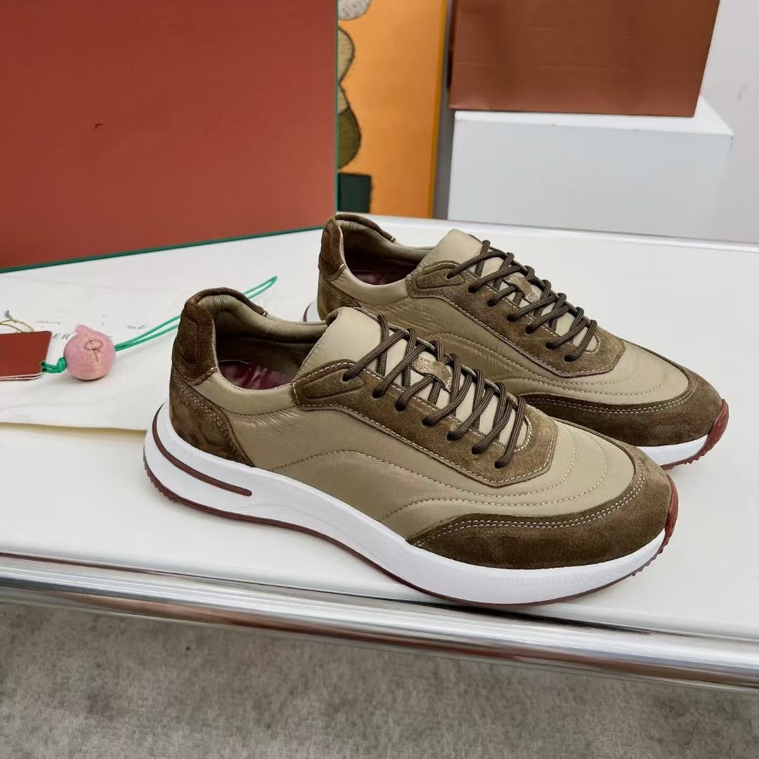 Men's Mesh Thick-soled Jogging Breathable Cowhide Stitching Men's Sports Shoes