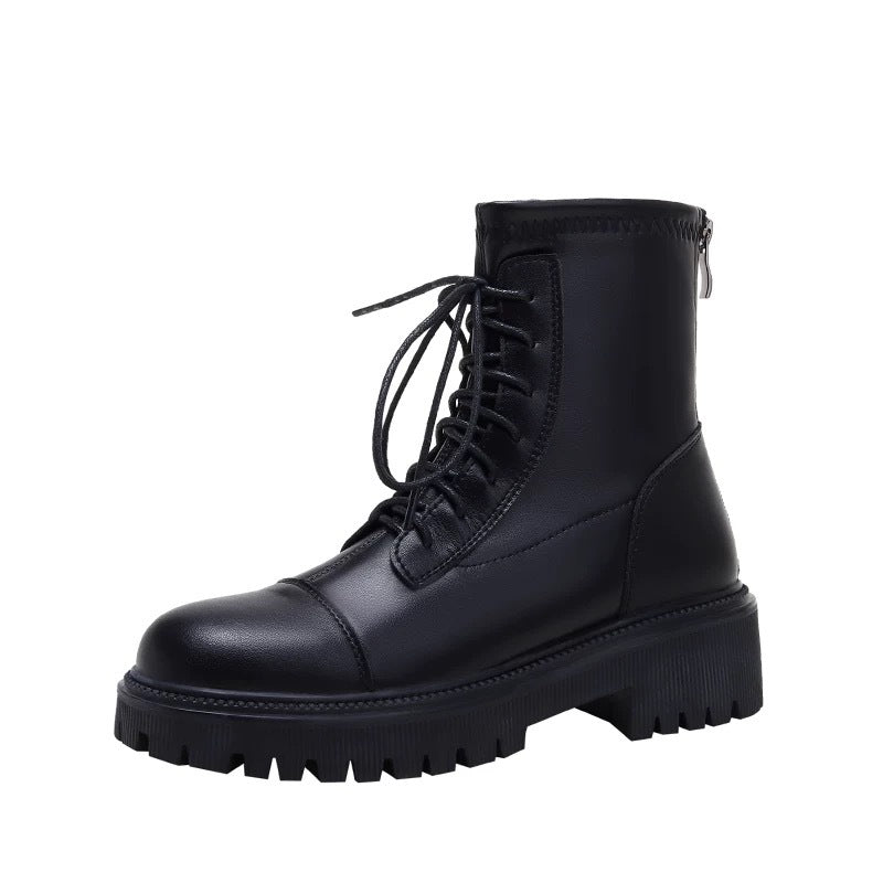 Women's Small Thick Bottom Eight Holes British Style Ankle Invisible Women's Leather Boots