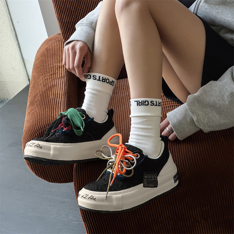 Men's Fringed Burr Black White Handmade Couple Sneakers