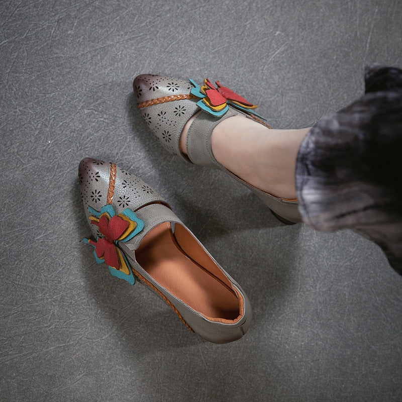 Women's Toe Elegance Retro Pumps First Layer Cowhide Shallow Women's Casual Shoes