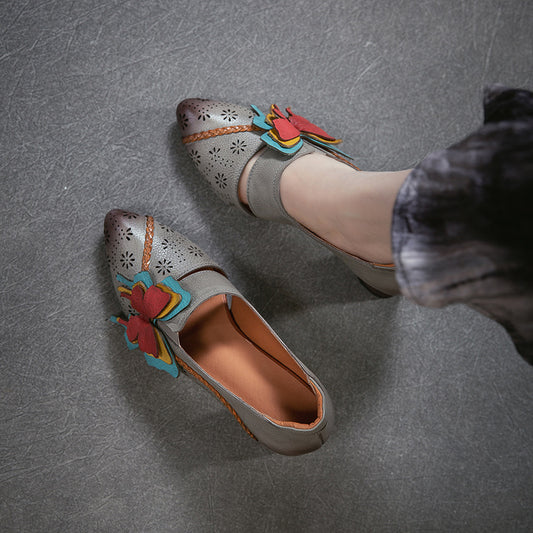 Women's Toe Elegance Retro Pumps First Layer Cowhide Shallow Women's Casual Shoes
